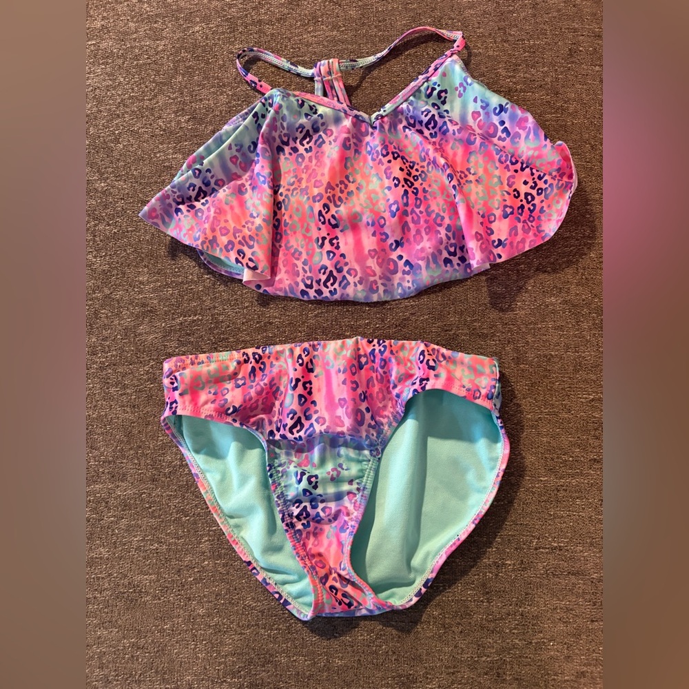 WONDER NATION  girls size XL 14-16 Colorful Leopard Print Bikini  gently worn.